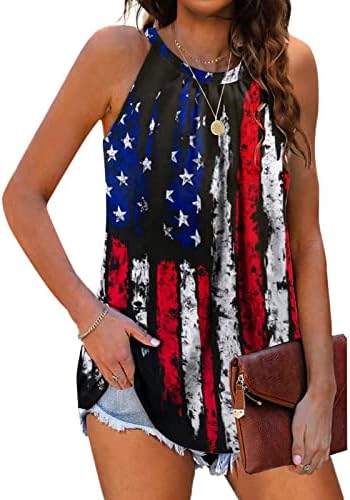 MIASHUI Маркови Дамски Блузи с Принтом Хартата на Америка, Плисирана Риза Без Ръкави, Майк, Регулируеми Презрамки