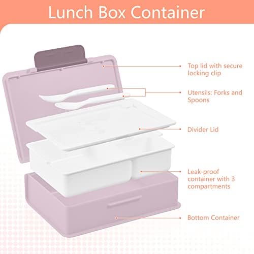 Кутия за обяд ALAZA Pink Cherry Blossom Flower Bento, Не съдържат Бисфенол А, Херметични Контейнери за Обяд с вилица