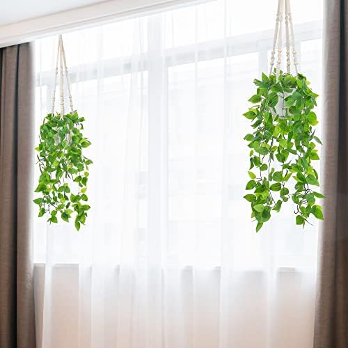YIBOT Изкуствено Подвесное с саксийно растение, Изкуствени Растения за домашен интериор в стаята, Закачалка за растения