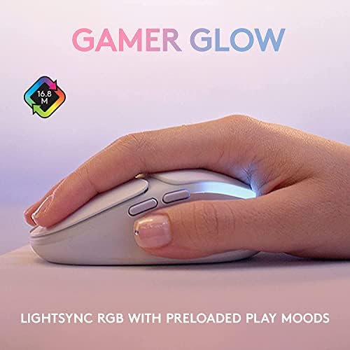Безжична детска мишка Logitech G705, Адаптивни светлини LIGHTSYNC RGB, Скорост на светлината, Връзката Bluetooth, Лека, за PC / Mac / лаптоп - White Mist