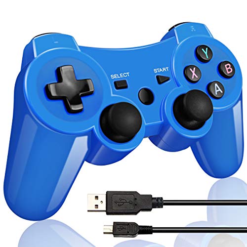 Двойно Вибриращ Безжичен контролер за PS3 с Зарядно кабел (син + черен)
