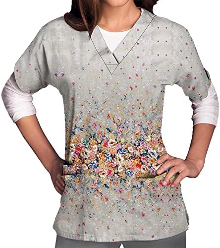 Блуза-Тениска за Момичета Есен-Лятото с Къс Ръкав 2023, V-образно Деколте, Графична Офис Търкане-Единни Риза
