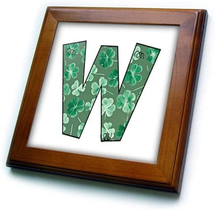 Плочки 3dRose Сладко Green Four Leaf Clover C фигурен модел с монограм Cue Initial на W-образна рамка (ft-375834-1)