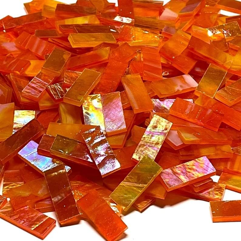 Стъклени мозаечни плочки, големи бордюри с переливающимися оранжеви петна