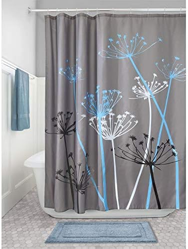 Завеса за душ от плат IDesign с цветен модел Бодили в банята - 72 х 72, Сив / Син