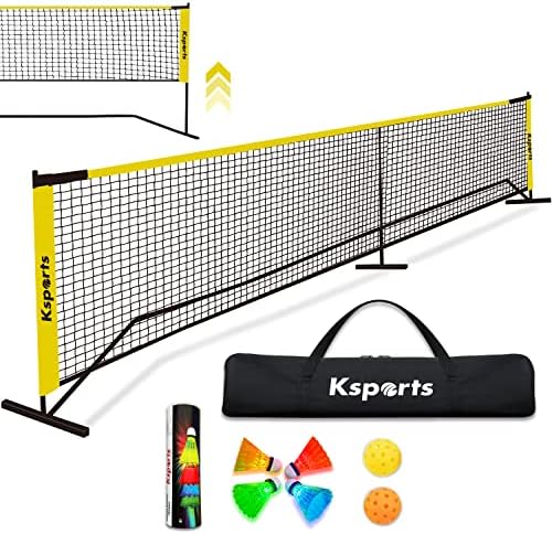 Мрежа за пиклбола Ksports контролирано размер 22 метра, може да се използва като мрежа за тенис или бадминтон, се състои от преносим мрежа за пиклбола, 4 led воланов, чанти
