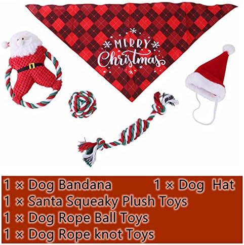 Коледна Шапка-Кърпа за кучета и Коледна Плюшен Играчка за дъвчене (5 опаковки), Червена Клетчатая Коледна Кърпа за Кучета, Триъгълен Шал, Коледни Дрешки за Кучета, Ак
