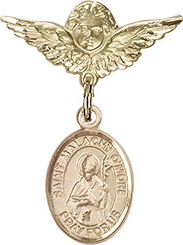 Детски икона Jewels Мания за талисман на Св. Малахия О ' Мора и пин Ангел с крила | Детски икона от 14-каратово злато с талисман