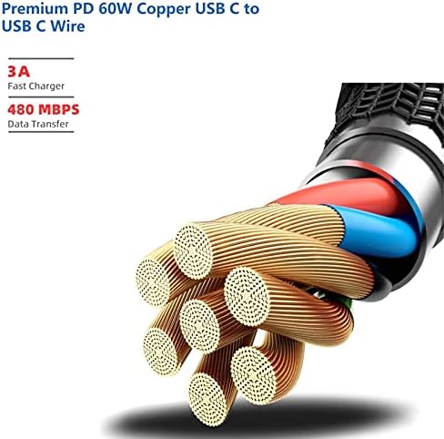 USB кабел C-C USB (2 опаковки, 6,6 фута) Кабел за бързо зареждане WKOOA 60 W 3A USB C-C, Найлонова оплетка на кабела, който