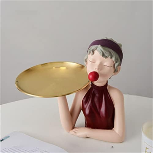 Балон момиче от смола орех, Съхранение на ключове от вход, Всекидневна, ТВ-шкаф, Тави, за закуски, за Украса на дома, Статуетка (Цвят: A, Размер: Един размер)
