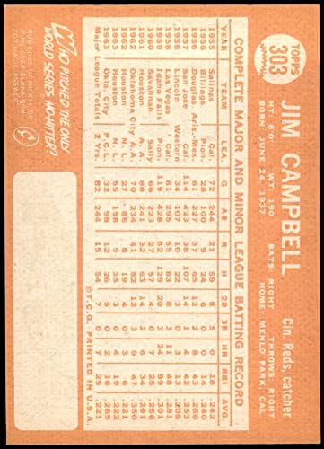 1964 Topps 303 Джим Кембъл Синсинати Редс (Бейзболна карта) в Ню Йорк + Редс