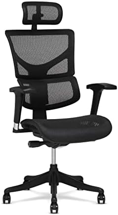 Работно кресло X-Chair X1 висок клас, от черна гъвкава мрежа с облегалката за глава - Ергономичен Офис седалка / Динамично