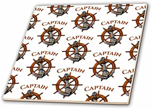 Триизмерна фигура на капитан на морски кораб с изображение на котва и штурвала на картата на плуване. - Плочки
