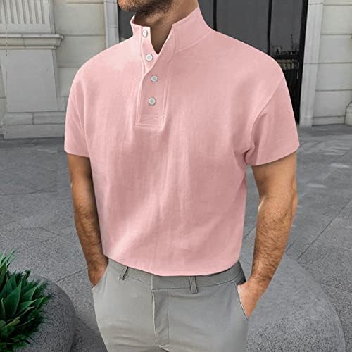 Мъжки Ризи за Мъже Пролет-Есен Однотонная Блуза с кръгло деколте и копчета, Топ с Къс Ръкав, Долната Риза