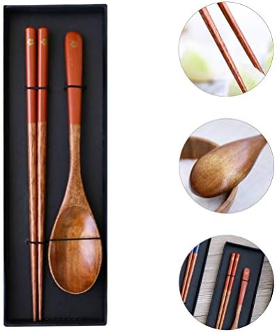 DOITOOL 1 комплект съдове за готвене в японски стил, дървени пръчици за хранене, лъжичка, дървени прибори за хранене,