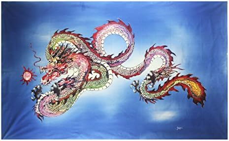 Художествена живопис батик Дракон-войн (Blue BG) Джефри (150 см х 90 см)