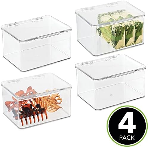 mDesign Пластмасова Кутия-Органайзер за съхранение в Банята с панти капак за тоалетна, рафтове, Серванта или Тоалетна