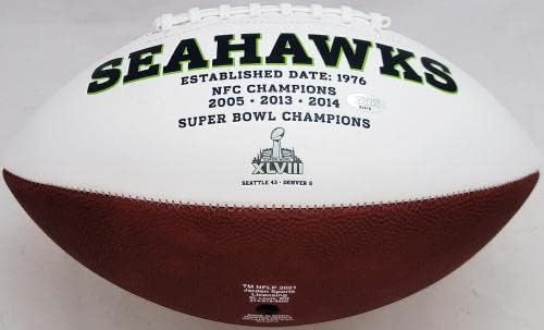 Стив Ларджент и Джим Цорн Поставили автографи на футбола с бяло лого на Seattle Seahawks (Намаслена) MCS Holo #83918 - Футболни топки с автографи