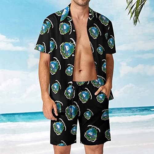 Герб Либерия Мъжки Хавайски Комплект от 2 теми, Ризи с къс ръкав Копчета, Плажни Панталони на Свободния Намаляване,