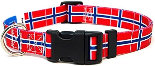 Нашийник за кучета Норвегия | Флаг на Норвегия | Быстросъемная обтегач | Произведено в Ню Джърси, САЩ | за кучета от средни по размер | Ширина 1 сантиметър