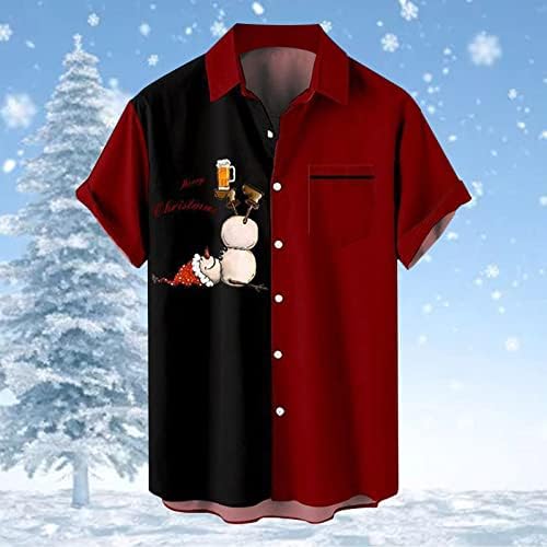 ZDDO Коледни Ризи с Копчета за Мъже С Къс Ръкав, Забавна Коледна Графична Лоскутная Хавайска Риза, Вечерни Риза за Боулинг