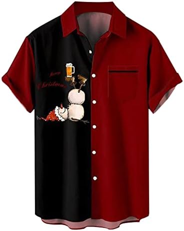 ZDDO Коледни Ризи с Копчета за Мъже С Къс Ръкав, Забавна Коледна Графична Лоскутная Хавайска Риза, Вечерни Риза за