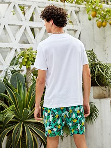 LUBOSE Комплект дрехи от две части за мъже, тениски с надпис и тропически принтом и шорти (Цвят: многоцветен, Размер: