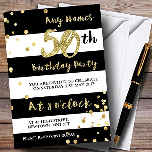Черно-Бяло Шарени Златното Конфети с 50-та Персонализираните Покани На Парти в чест на рождения Ден