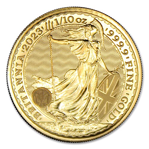 2023 монета Britannia от британския злато с тегло 1/10 унция Кралския монетен двор, Брилянт, без да се прибягва, със сертификат за автентичността на £ 10