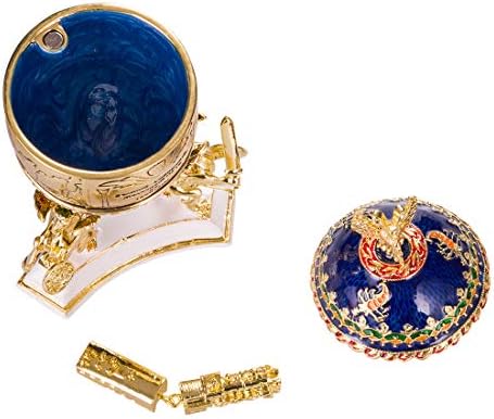емилия-сувенири в стил транссибирска Фаберже, Яйце / Ковчег за бижута с влак 5 инча (12,5 cm), синя
