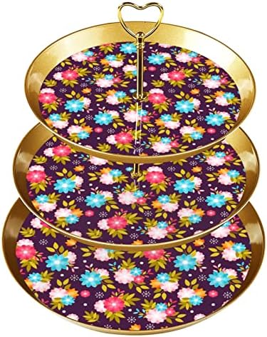 Сервировочный Тава с Красиви Разноцветни Цветя, 3-Ярусная Поставка за Кифли, Щампована Поставка за Десерт Торта, Поставка
