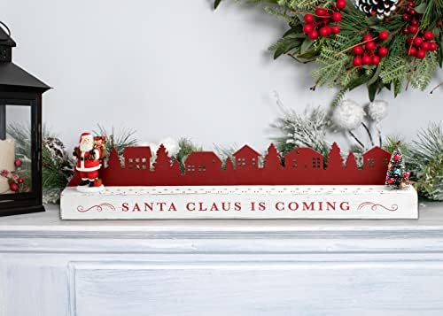 DEMDACO Дядо Коледа Идва В града на Червено-Бял 23,5-инчов Декор плотове от МДФ с Коледните обратното броене