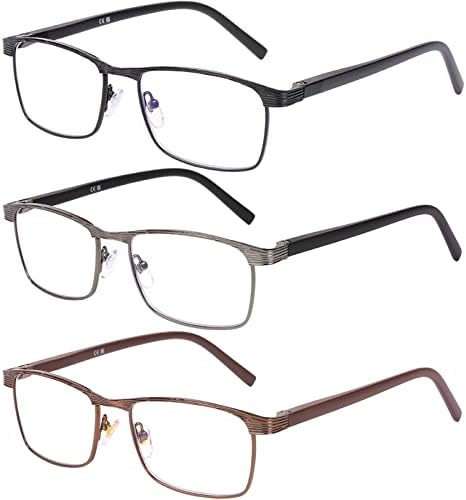 AQWANO, 3 опаковки, Очила за четене в метална рамка, Блокиране на Синята светлина, за Мъже, Стилни Очила за четене с Удобен кутия пролетта панти, Очила с Антирефлексно UV ?
