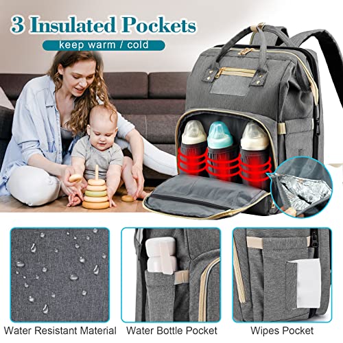 Раница-чанта за памперси 3 в 1 с подплата за свободни, Водоустойчива чанта за памперси за момичета и момчета, подаръци за душата на детето, Пътна чанта за пелени с USB п