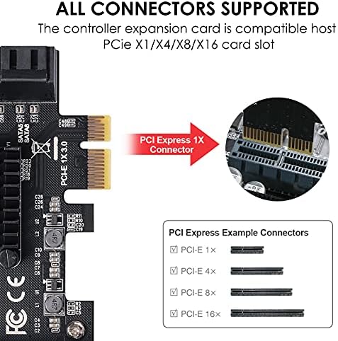 Карта MZHOU PCIe SATA с 6 порта, с 6 SATA кабели и низкопрофильным за монтиране на стена, 6 Gbit/s, 1X карта PCIe SATA 3.0,