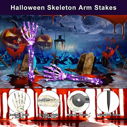 2 Опаковки Светещи колове за ръка на Скелета, украса за Хелоуин, Ужасни Кости на Ръцете, Водоустойчива лампа на батерии