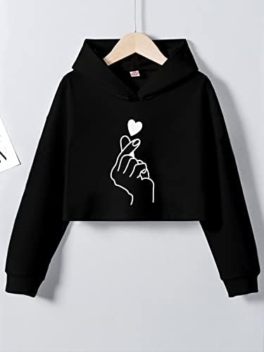 LEWGEL / Модни блузи и жилетки за момичета, hoody с качулка с открити рамене с принтом жеста и сърце за момичета