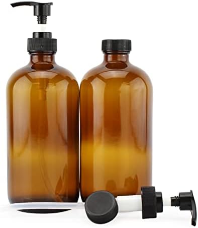 Бутилка от тъмно стъкло с капацитет от 16 унции с дозаторами-помпами (2 опаковки); Кафяви бутилки с помпа за течен