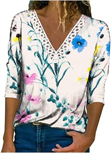 Реколта Върхове С Цветен Модел, Дамски Елегантни Дантелени Възли на една Кука Свободни Ризи С V-образно деколте