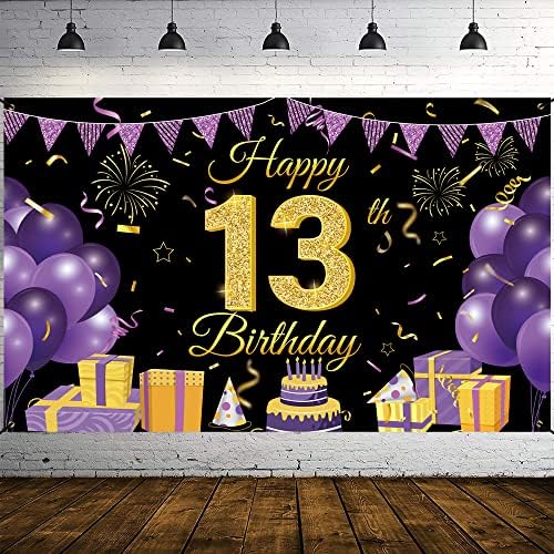 Wiipenex От 13-ия Рожден Ден на Фона на Банер 70,86 x 43,3Лилаво и Черно на 13 Години, Момчета и Момичета