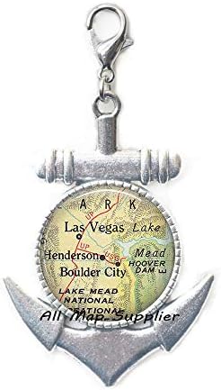 AllMapsupplier Модерен Ключодържател с цип на картата на Лас Вегас, Ключодържател с цип на картата на Лас Вегас, Ключодържател с цип на картата на Лас Вегас, ключодържател