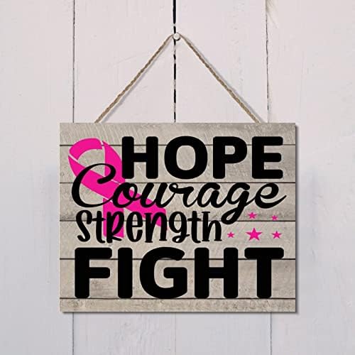 Дърво за Означения Розовата Лента-Силна Подкрепа, Окачен Знак 8x10 инча, Рак на гърдата, Надежда, Кураж, Сила, Борба, Дървен
