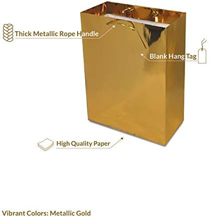 Златни подаръчни комплекти - 12 опаковки, Малки Метални Дизайнерски хартиени торбички за пазаруване с дръжка, подаръчни