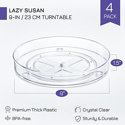 Комплект от 4,9-инчов Прозрачен нескользящих организаторите Lazy Susan + 8 Опаковки, Штабелируемые Прозрачни Кутии с Подвижни
