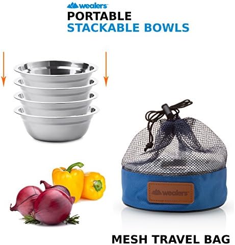 Комплект чаши от Неръждаема Стомана - 6-инчов Ультрапортативная с Трапезария и Посуда, 4 опаковане на Кръгли Купи, не съдържат BPA, с Вкара Пътна чанта за Бивакуване на