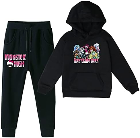 Руното Hoody с качулка за момчета и момичета с джин и дълги Штанами, Мек комплект с качулка, Monster High, Зимата на Топло спортно облекло за деца (от 2 до 14 години)