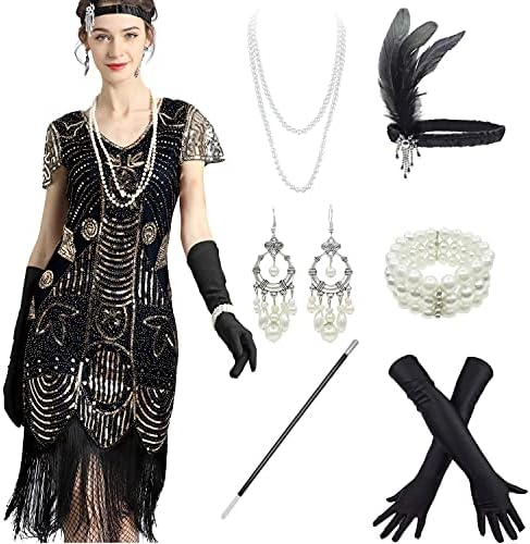 Комплект аксесоари за коктейлни бисквити Stone Women Gatsby, рокля плюс размери, 20 S, превръзка на главата, набор от