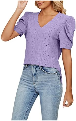 Дамски плетени калъф за плетене на една Кука Блузи с цепка, Комплекти, Блузи, Тениски, Комплекти с Къс Буйни ръкав