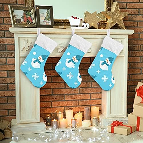 Прекрасни Акварели Коледни Чорапи със Зимна Снеговиком, Големи Коледни Чорапи за Камината, Коледна Елха, Хол, Окачени