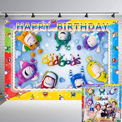 Oddbods Фон за Парти по случай рождения Ден на Cartoony Фон На Партита Банер Портретна Снимка на Фона на Синьо Небе и Бели Облаци
